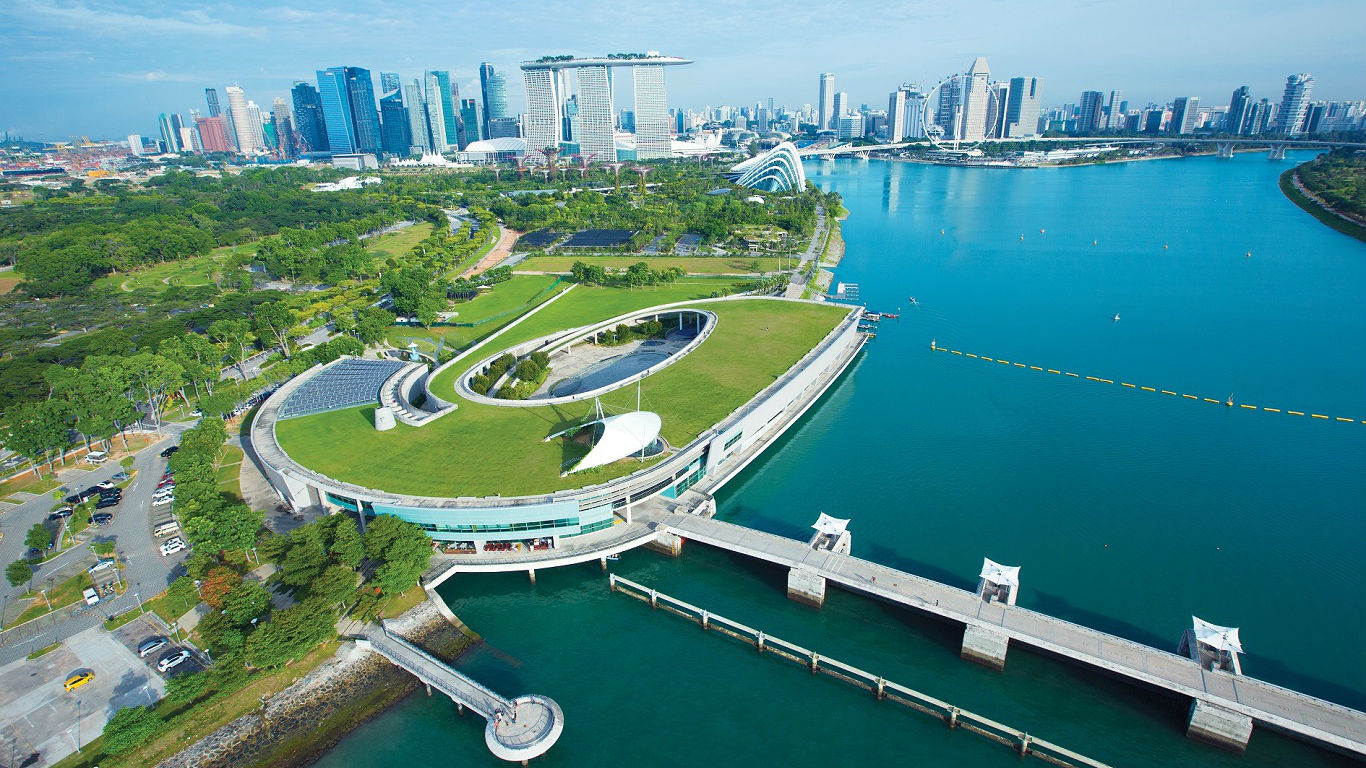 Marina Barrage reservoir which is Singapore's 15th reservoir serves as a water source, flood control and an attraction
