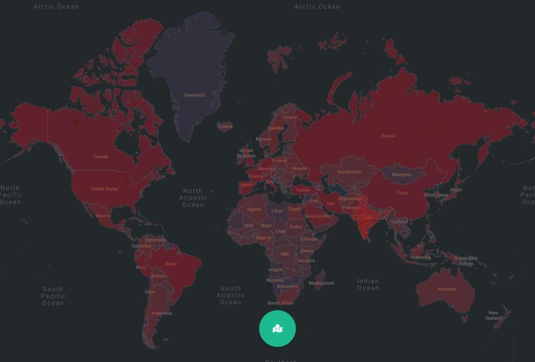 Coronavirus cases reflected on the world map